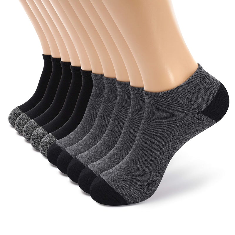 MONFOOT جوارب كاحل قطنية مبطنة للرجال/النساء 10 أزواج، أسود رمادي، عبوة كبيرة - Image 1